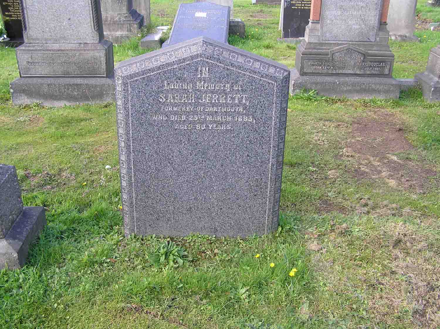 Jerrett, Sarah  headstone (with room for SSJ)
